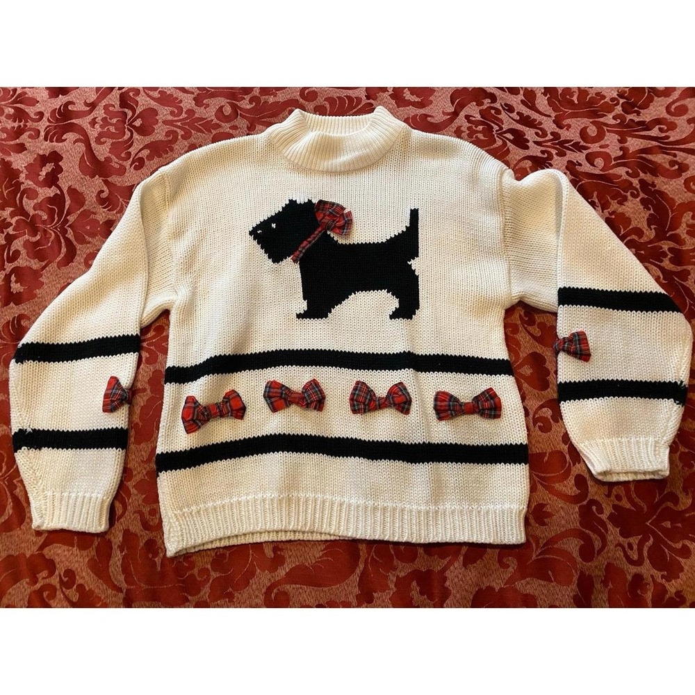 Vintage Marisa Cristina Scottie Dog Puppy Sweater Large Heirloom Wilderkind s66
